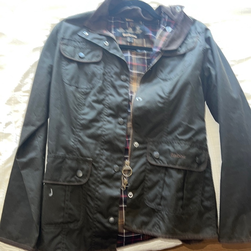 Barbour dark olive green wax utility light jacket, not worn excellent condition